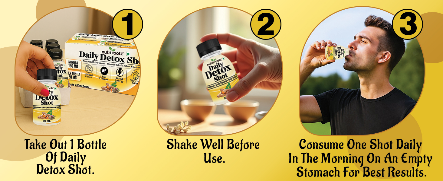 DAILY DETOX SHOT 60ML (Pack of 10) | Liver Detox Drink with Milk Thistle, Moringa, Curcumin & Bhui Amla | Ayurvedic Cleanse for Gut | Liver Care Juice | Gut Cleanse | Improves Probiotic Activity, Gut Health & Digestion | Herbal Detox Drink