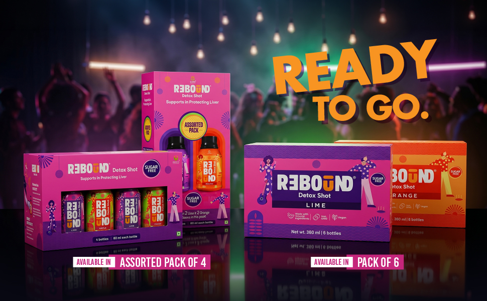 Rebound Detox Shot-Assorted Pack of 04 (Lime and Apple)|Liver Detox Drink & Hangover recovery shot|Zero Sugar Natural Detox Beverage |Ayurvedic Morning Recovery Drink