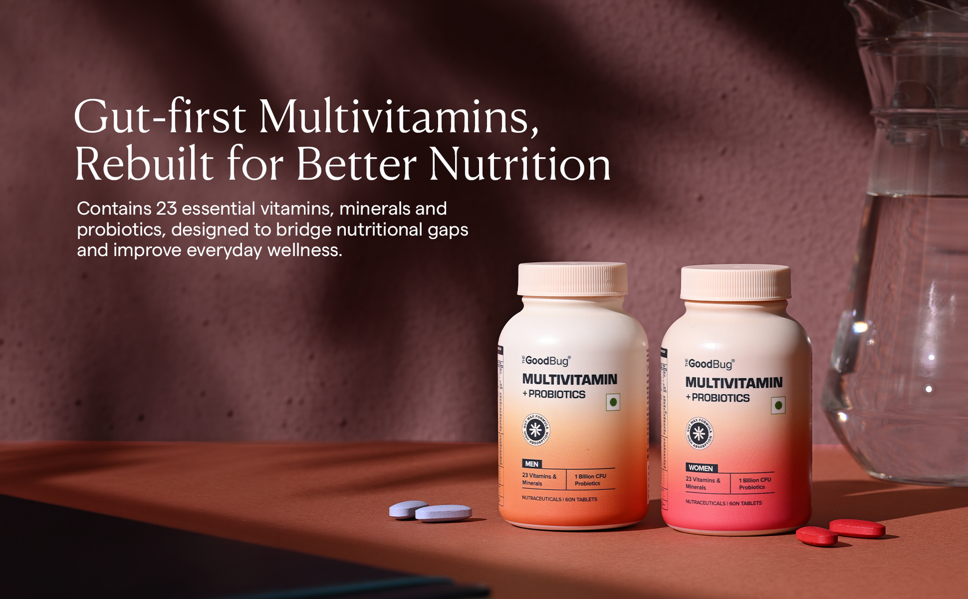The Good Bug Multivitamin Tablet for Women| 23 Vital Nutrients including Zinc, Magnesium, Vitamin B,C,D, Calcium for Energy, Immunity, Radiance, Strong Bones and Overall Health| Veg 60 Tablets