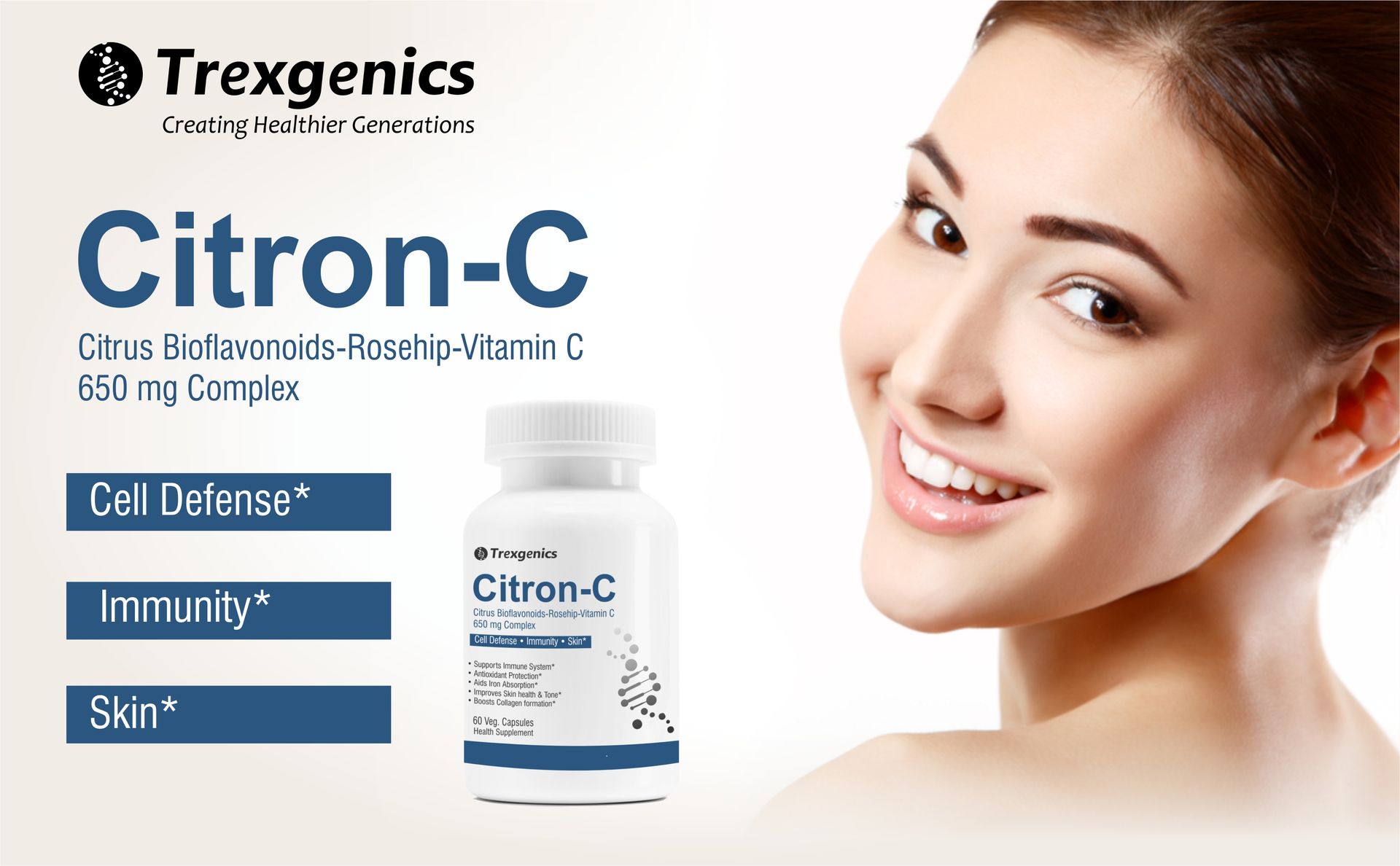 Trexgenics Citron-C Citrus Bioflavonoids 20%-Rosehip 35%-Vitamin C Complex 650mg - Collagen Builder, Vein Health, Immunity, Antioxidant & Skin (60 Veg. Capsules)