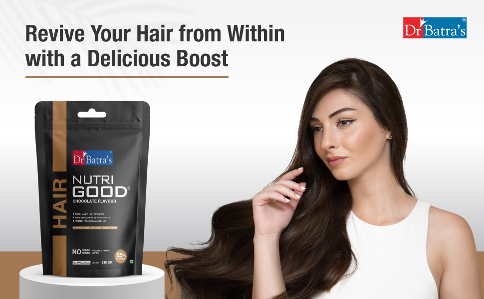 Dr Batra’s Nutrigood Biotin + Protein Hair Powder with Aloe Vera – Chocolate Flavour | Nourishes Dry Scalp, Strengthens Roots & Improves Hair Texture | No Added Sugar | 830g x 2
