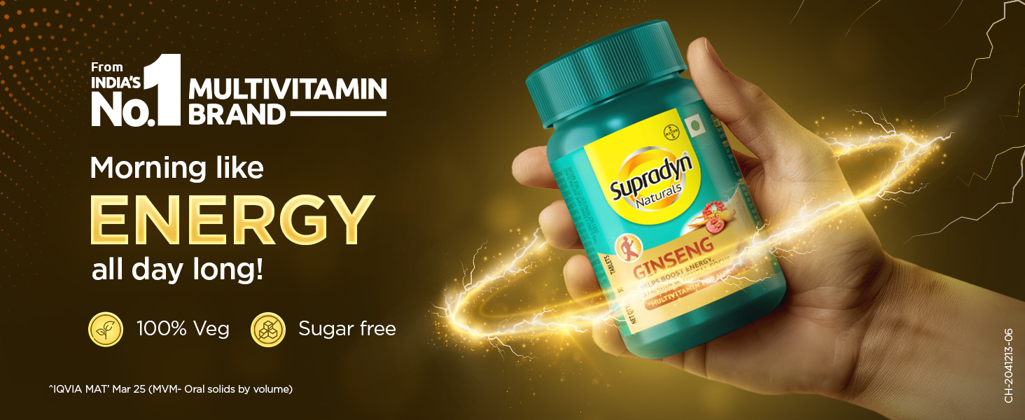 Supradyn Naturals Ginseng Multivitamin Tablet for Men - From India's No.1 Brand | Ginseng & Grapeseed Extract | 12 Vitamins, Zinc, Magnesium | Energy, Immunity, Stamina, Mental Focus | 60 Tablets | Veg