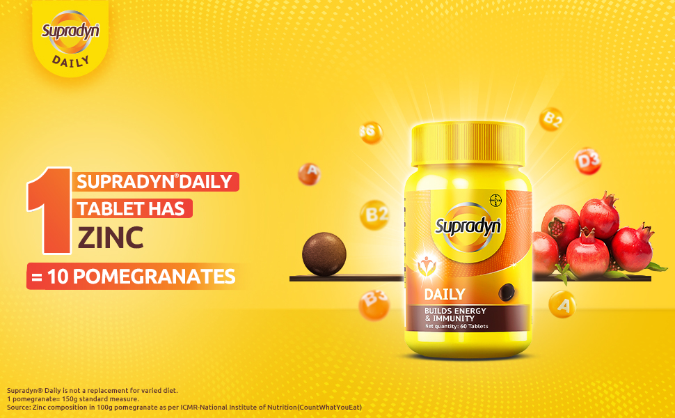 Supradyn Daily, India's No.1 Multivitamin Tablets for Women | With Vitamin A, B Complex, C, D, E, Zinc and Magnesium for Energy, Immunity and Overall Health | 90 tablets