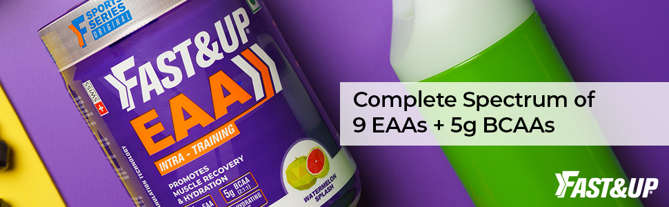 FAST&UP EAA Intra - Training/Workout drink (EAAx9) with BCAA+Electrolyte Blend+Vitamin Booster helps provide Muscle Recovery All 9 Essential Amino Acid- 30 servings (Watermelon Splash), Purple,Powder