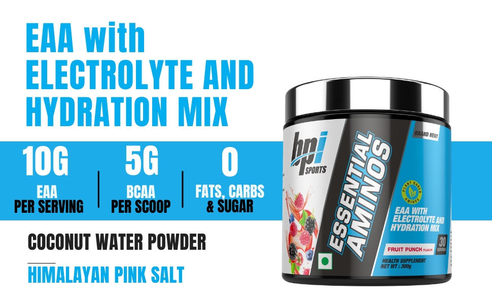 BPI Essential Aminos – Essential Amino Acids (EAAs) – Recovery, Muscle Growth, Hydration- Watermelon – 30 Servings – 300 gm