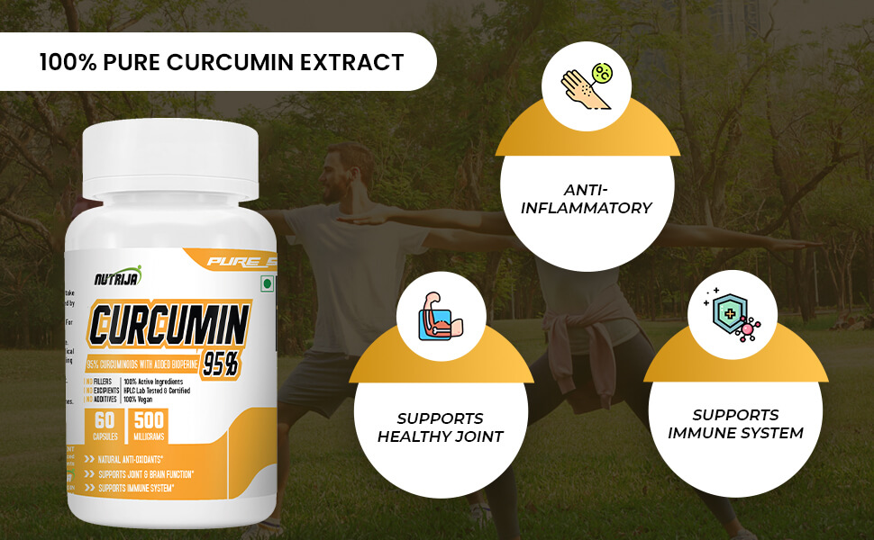 NutriJa Curcumin 500mg with Bioperine – 60 Veg Capsules | 95% Curcuminoids | High Absorption Turmeric Extract | Supports Joint Health, Immunity & Antioxidant Support