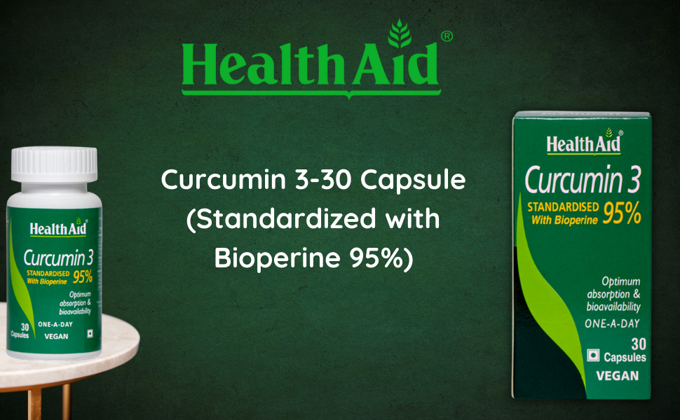 HealthAid Curcumin with Bioperine – 30 Veg Capsules | With 95% Curcuminoids for Enhanced Absorption | Supports Skin, Joint & Immune Health | Antioxidant Supplement for Men & Women