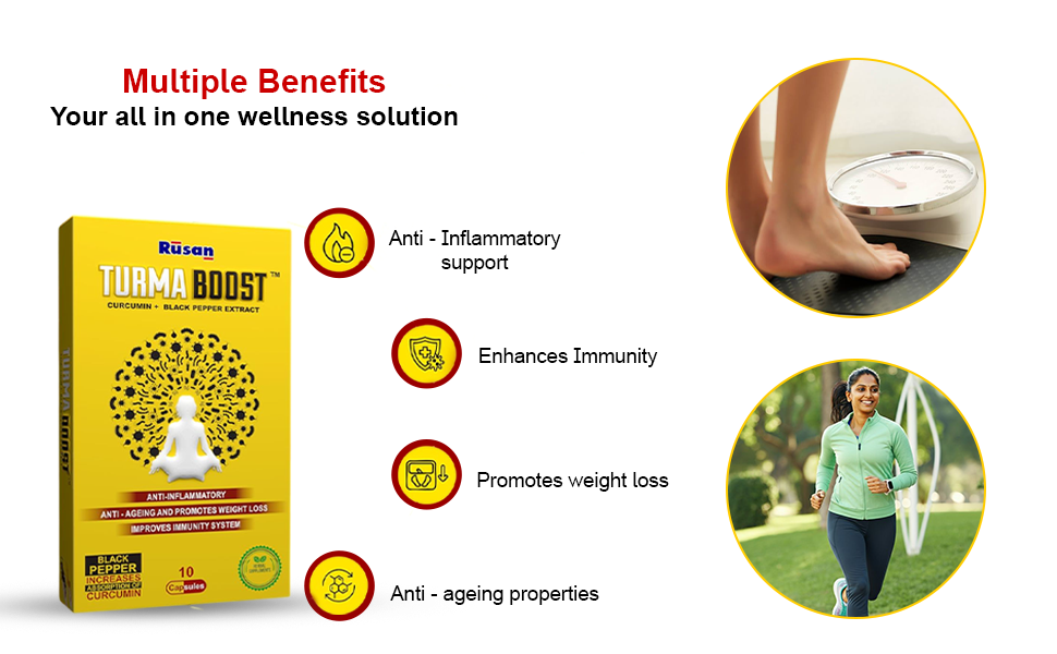 Rusan TURMA BOOST Curcumin 95% 400mg + Black Pepper Extract | 50 Capsules | Immunity & Joint Care | Anti-Inflammatory Support
