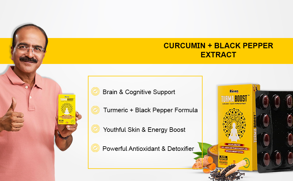 Rusan TURMA BOOST Curcumin 95% 400mg + Black Pepper Extract | 50 Capsules | Immunity & Joint Care | Anti-Inflammatory Support
