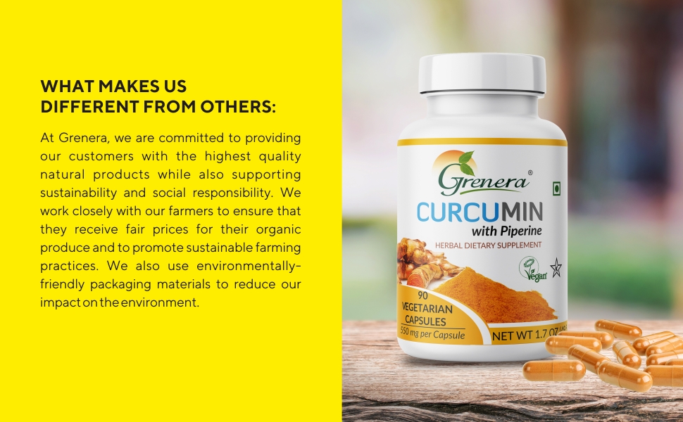 Grenera Curcumin Piperine Extract Capsules 1100 mg | Non GMO, Gluten Free