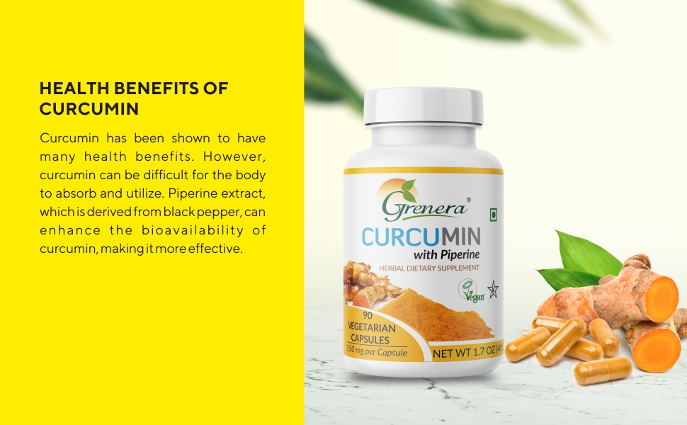 Grenera Curcumin Piperine Extract Capsules 1100 mg | Non GMO, Gluten Free