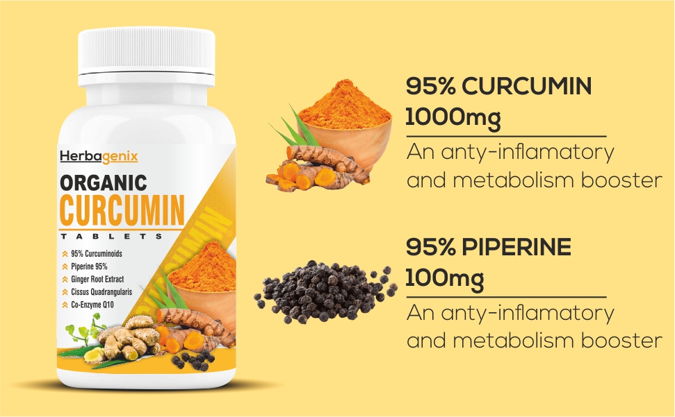 Curcumin Tablet (95% Curcuminoids) With Piperine and Ginger - 60 Organic Curcumin Tablets