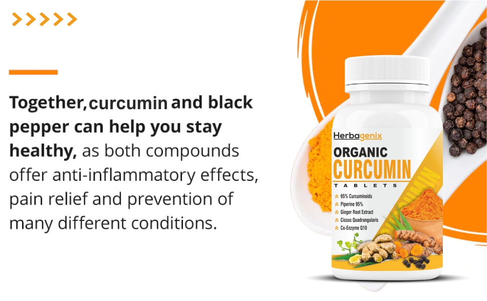 Curcumin Tablet (95% Curcuminoids) With Piperine and Ginger - 60 Organic Curcumin Tablets