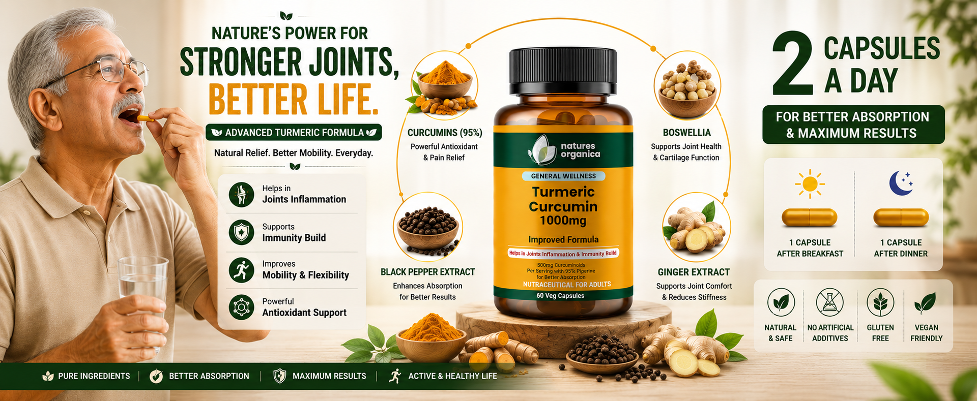 Turmeric Curcumin for Joint Support | 60 Capsules | Piperine & 95% Curcuminoids | Anti Inflammatory Supplement