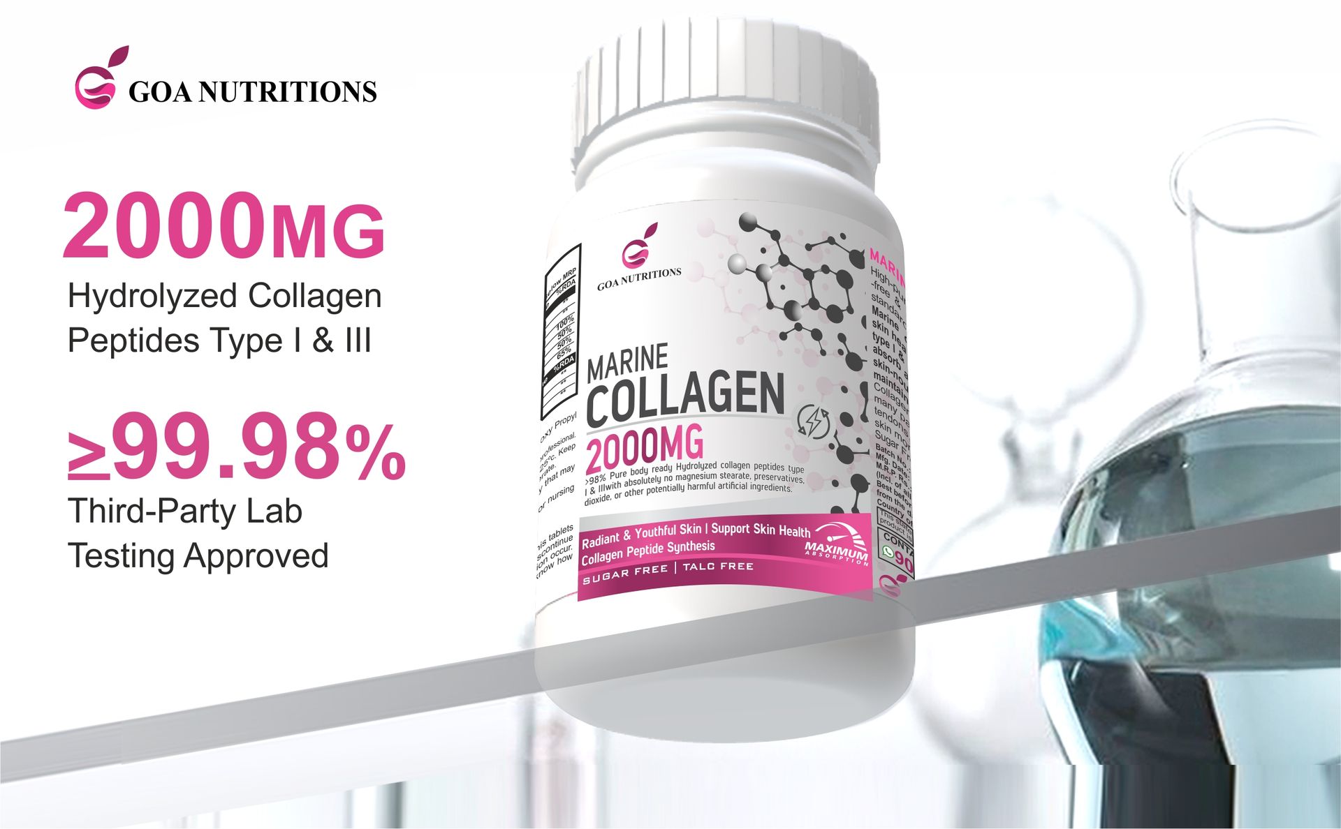 Marine Collagen for Skin Hair Supplement for Men Women with Hyaluronic Acid (99% Supplements) Biotin & Vitamin C, B12, Collagen Protein Peptide Builder-60 Tablets