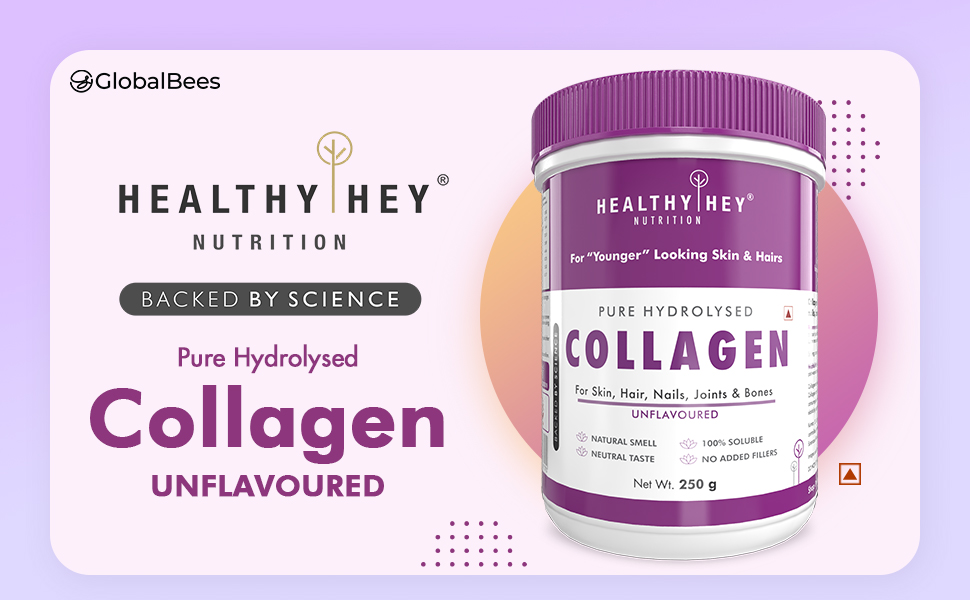 HealthyHey Nutrition Collagen Powder|Collagen Supplement for Glowing Skin|Pure Hydrolysed Collagen Powder for Women & Men|Unflavoured - Pack of 1-250 grams