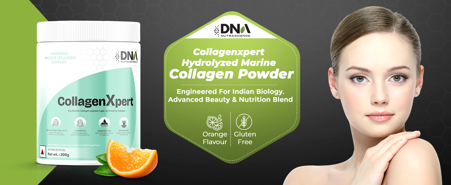 CollagenXpert Marine Collagen Powder with L-Glutathione Hyaluronic Acid CoQ10 Vitamins C B3 Orange 200 g 20 Servings Skin Hair Nail Beauty Anti Aging Hydration Glow Support Supplement Drink
