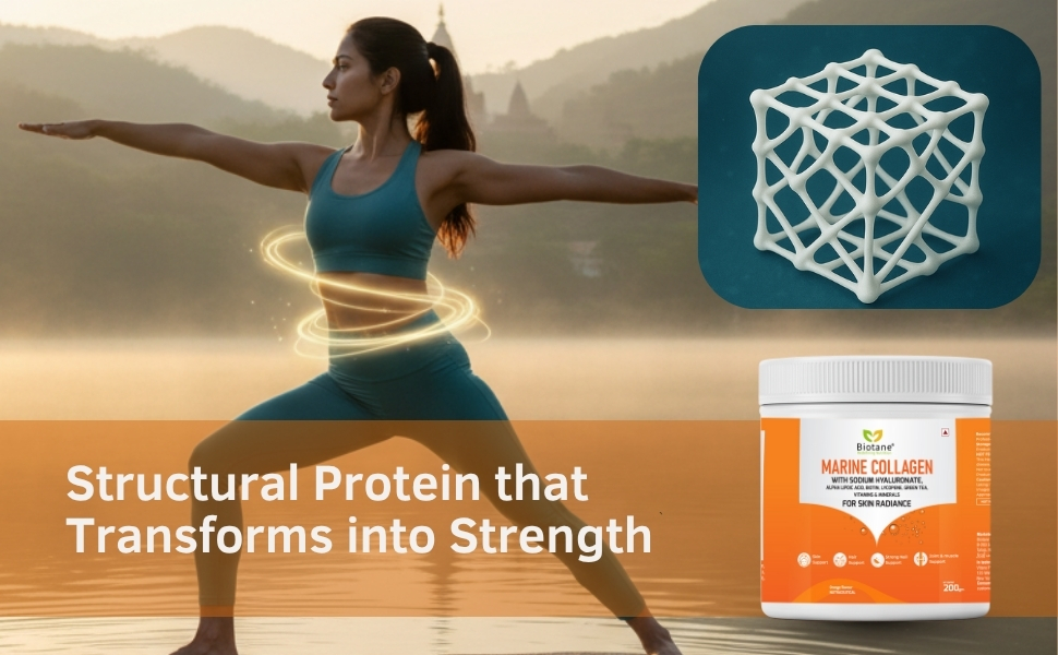 Biotane Marine Collagen Powder | Manufactured in Technical Collaboration with Vitane Pharma USA I Skin Radiance, Anti-Aging, Bone and Joint Support | Orange Flavour (200 gm Pack)