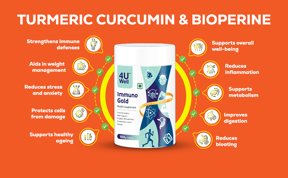 Immuno Gold Health Supplement | Turmeric Extract with Ginger | Supports Immunity, Digestion & Joint Care | Herbal Wellness Drink Mix, 100g