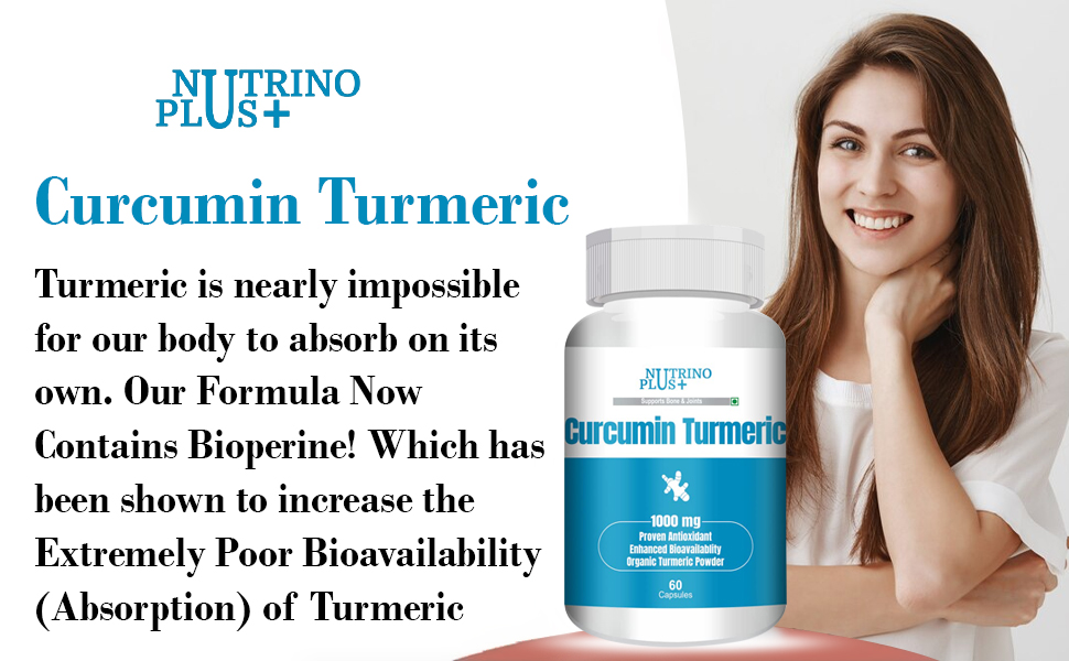 Curcumin 1000mg Supplement with Curcuminoids – 60 Veg Capsules | Good for Skin & Joint, Better Absorption, Boosts Immunity for Men & Women | Formulated in USA