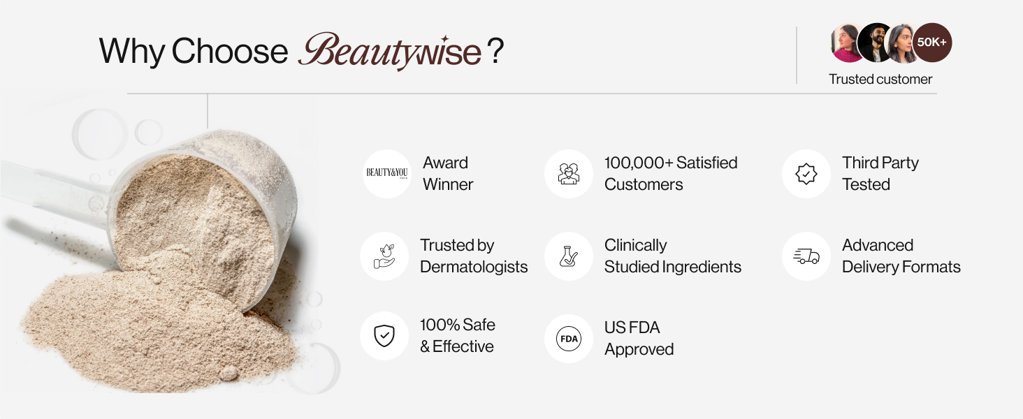 Beautywise Advanced Hydrolyzed Japanese Marine Collagen with Glutathione | For Radiance, Hydration, Youthful Skin | Fast-Absorbing 200gm, Clinically Proven | Skin, Hair & Nails | Cocoa (25 Servings)