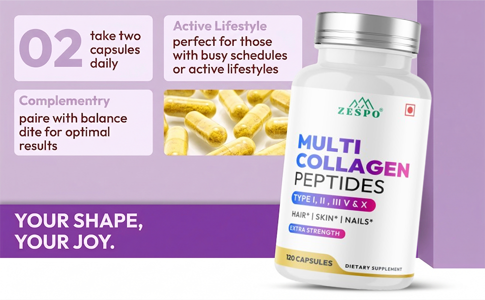 Zespo Collagen Peptides 1200mg Multi Collagen Supplement, 120 Capsules