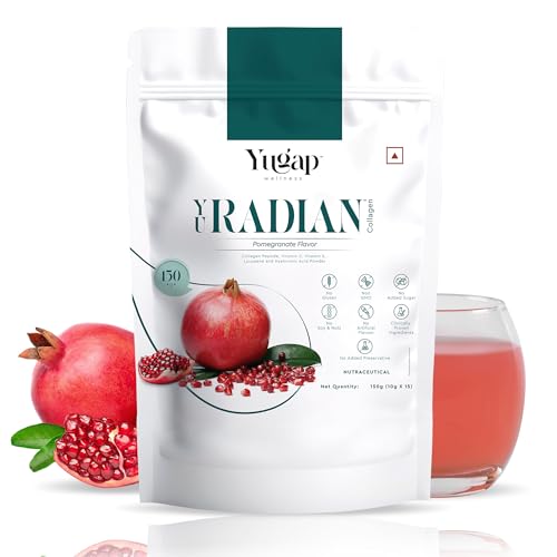 YuRadian 6-In-1 Marine Collagen Powder With Hyaluronic Acid, Vitamin C & E , Lycopene And Peptide | Skin Radiance Collagen Supplement for Women & Men | Youthful Skin Glow, Elasticity & Hydration | No Added Sugar | 15 Servings (150g)