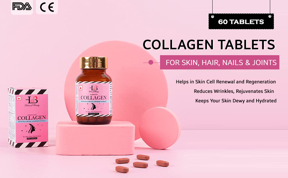 HOUSE OF BEAUTY Collagen Supplement Tablets With Hyaluronic & Rosehip Nutraceutical For Skin, Hair & Nails - 60 Tablets, 200 g (Pack of 1)