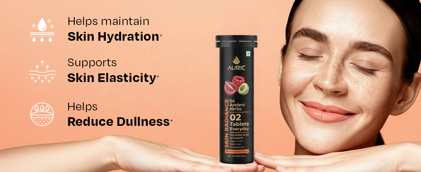 Auric Skin Radiance Glutathione Effervescent 80 Tablets for Skin | With Biotin, Amla, Pomegranate & Grape Seed Extract | Mixed Berries Flavour | Shine 365