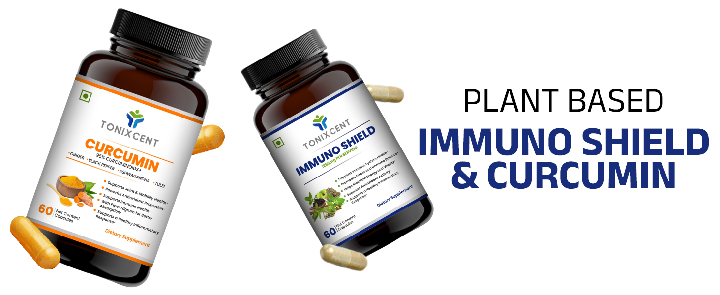 Immune Max Blend | ImmunoShield & Curcumin Capsules | Boosts Immunity, Reduces Inflammation & Supports Joints | 60+60 Vegan Capsules