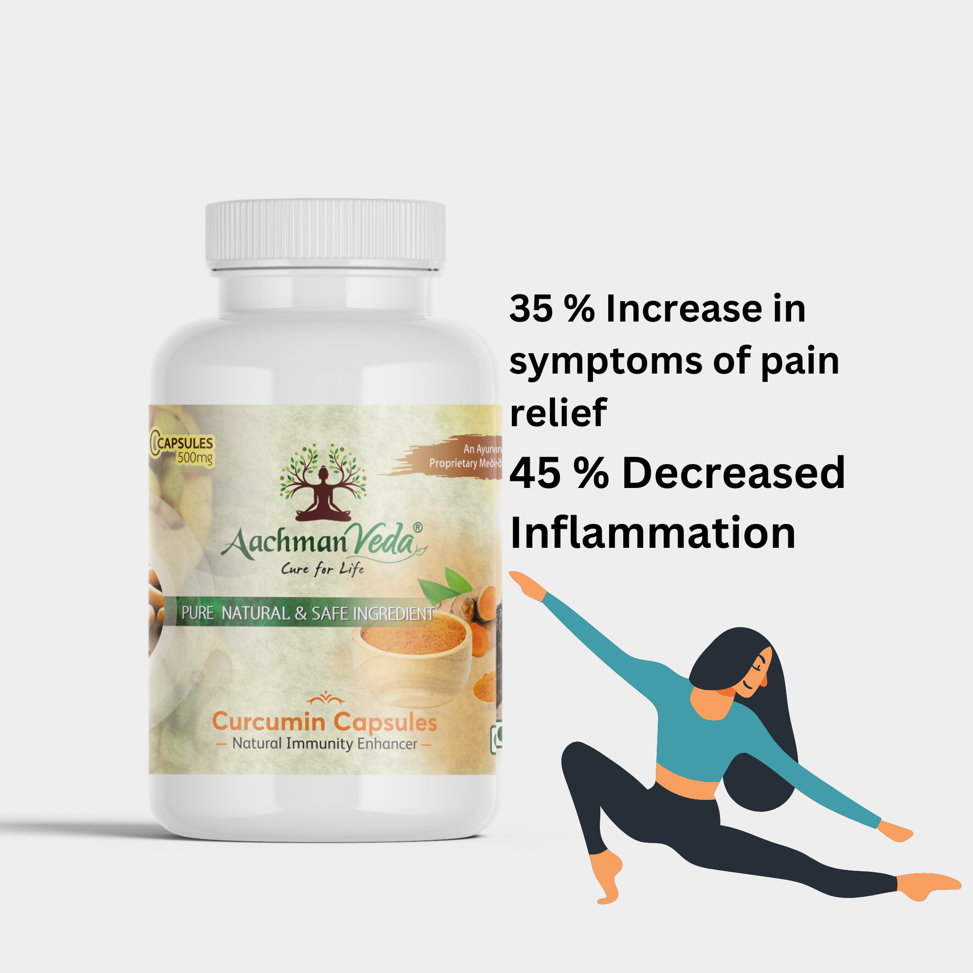 Curcumin haldi capsules |Boosts Immunity, Glowing Skin, Hair, Promotes Healthy Bones & Joints For Men & Women | [Pack of 1 60 cap ]