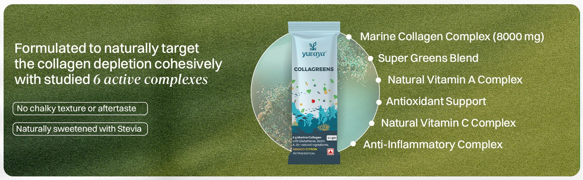 Collagreens | Advanced Hydrolysed Marine Collagen Blend with 36 bioactives for Men and Women | 25 sachets | Glutathione, Amla, Moringa, Biotin, & more | 100% Natural | No fishy taste and smell
