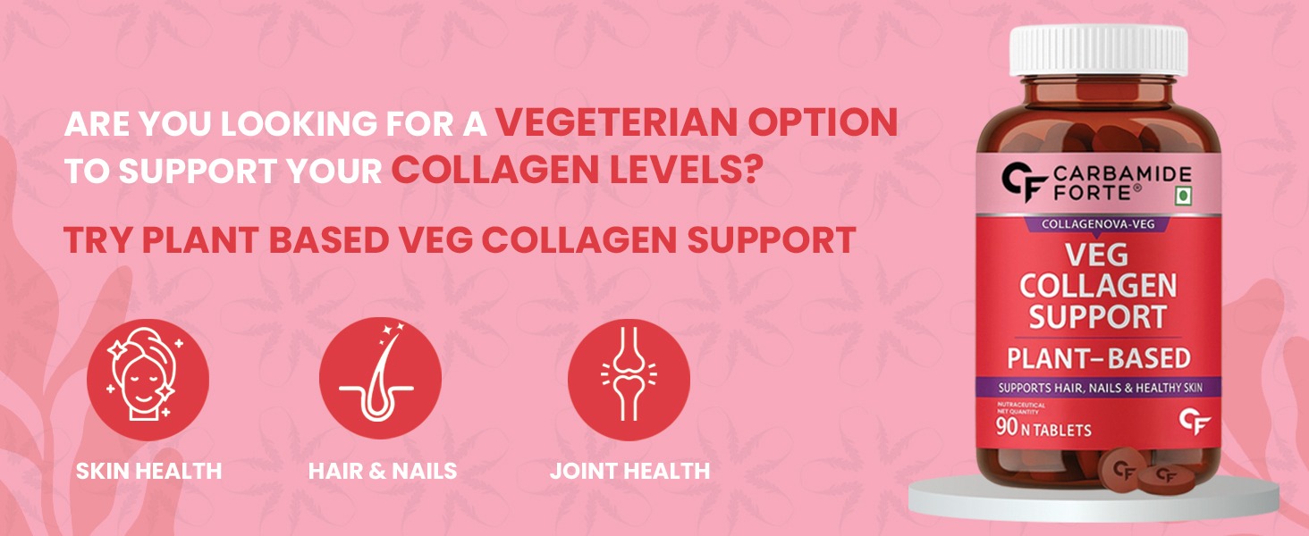 Carbamide Forte 100% Veg Collagen Builder, 90 capsules | Plant Based Collagen Support Supplement for Skin & Hair (Pack of 2), 1 count