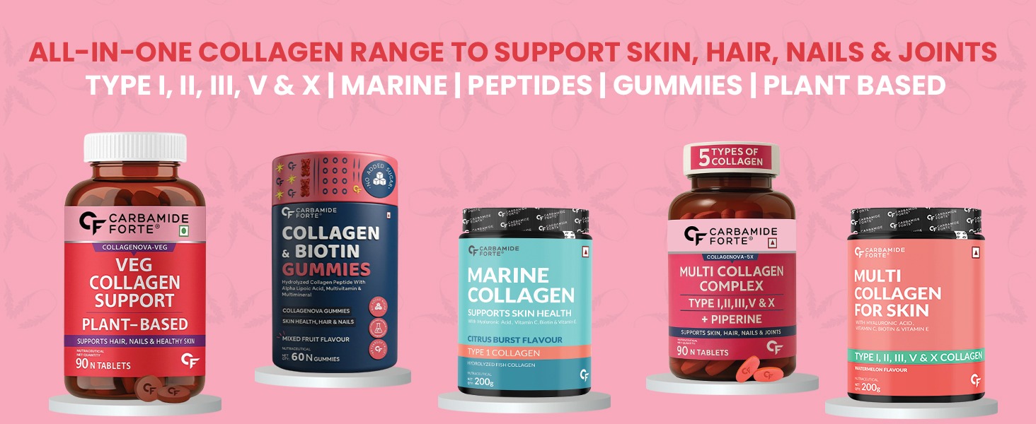 Carbamide Forte 100% Veg Collagen Builder, 90 capsules | Plant Based Collagen Support Supplement for Skin & Hair (Pack of 2), 1 count