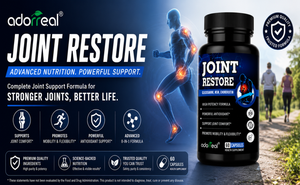 Joint Restore | Glucosamine, Chondroitin & MSM Capsules | Extra Strength Joint, Cartilage & Bone Support | Supports Mobility & Flexibility | 60 Capsules