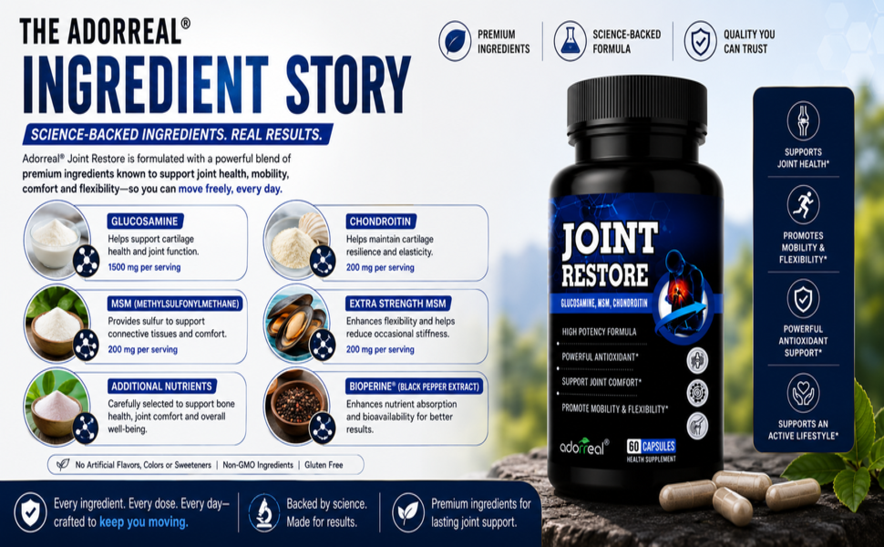 Joint Restore | Glucosamine, Chondroitin & MSM Capsules | Extra Strength Joint, Cartilage & Bone Support | Supports Mobility & Flexibility | 60 Capsules