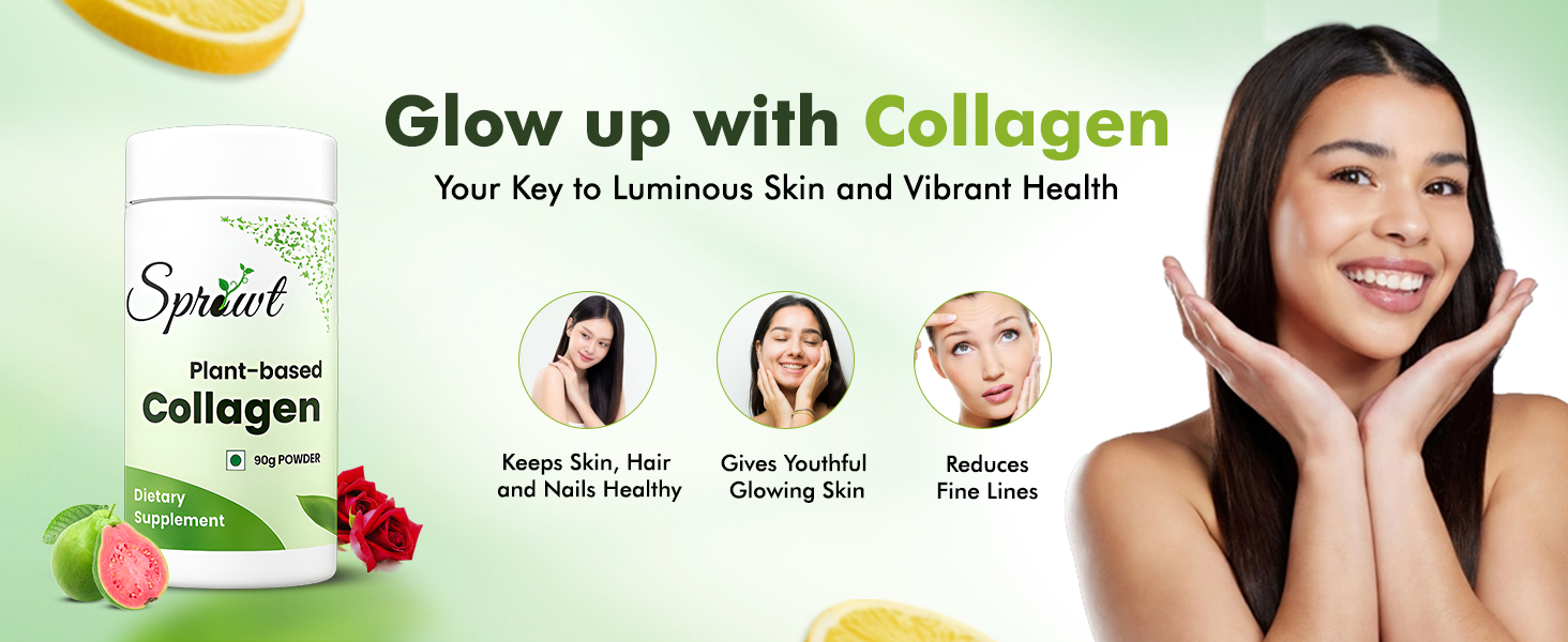 Sprowt Plant Based Collagen Supplement for Youthful & Glowing Skin | Collagen Powder for Men and Women | Supports Beautiful Skin | Contains Amla, Vitamin C and Guava | 90gm
