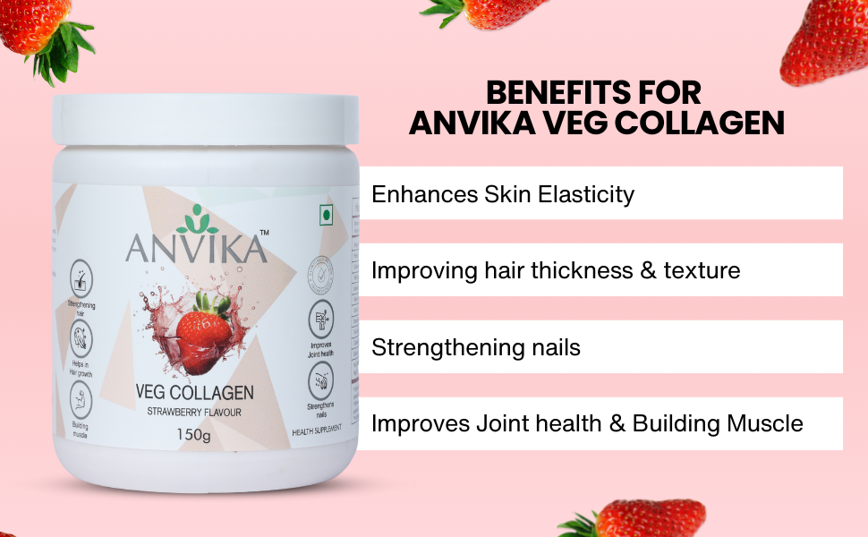 Veg Collagen Powder | Plant-Based Collagen Builder for Hair, Skin & Nails | Strawberry Flavor | 150g | Supports Skin Elasticity | Hair Growth & Joint Health