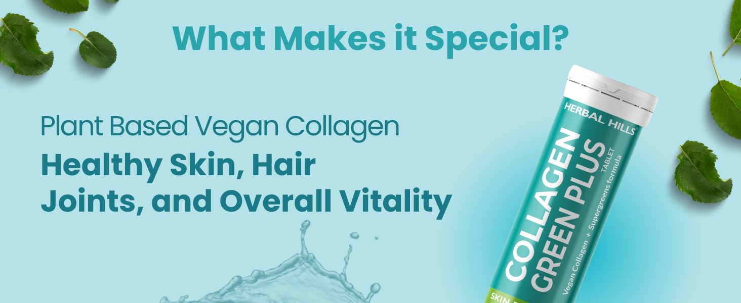Herbal Hills Collagen Green Plus Tablets for Skin Radiance & Glow, Vegan Collagen & Supergreen Formula - 15 Effervescent Tablets (Pack of 1)