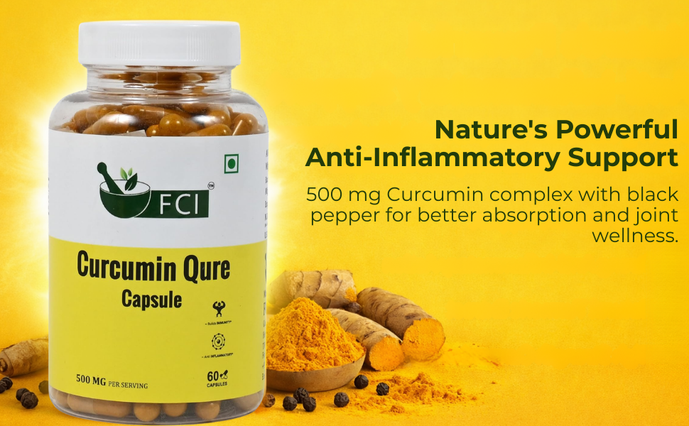 Curcumin Qure 500mg Capsules (Haldi with Black Pepper) Premium Turmeric Extract with Enhanced Bioavailability for Joint & Immune Support - 60 Capsules