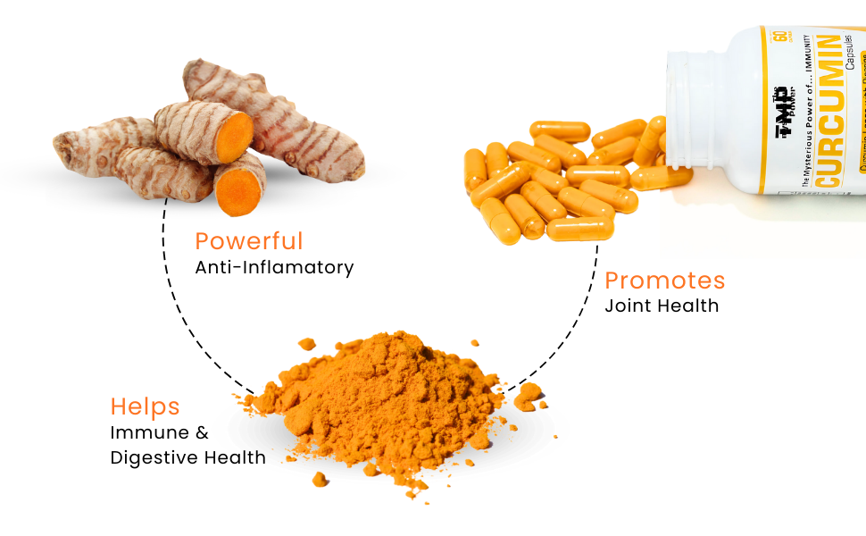 TMP Curcumin with Bioperine Capsules with 95% Curcuminoids | Immunity Booster Capsules | High Bioavailability | 60 Veg Capsules Pack