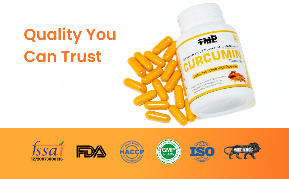TMP Curcumin with Bioperine Capsules with 95% Curcuminoids | Immunity Booster Capsules | High Bioavailability | 60 Veg Capsules Pack