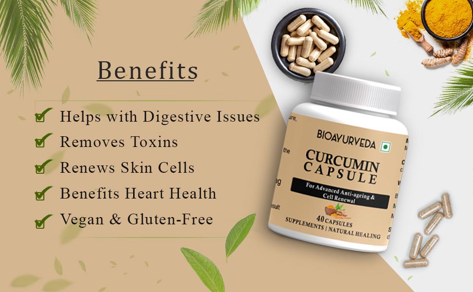 BIOAYURVEDA Curcumin Capsule for Advanced Anti-Ageing and Cell Renewal, 40 Capsules (Pack of 2)