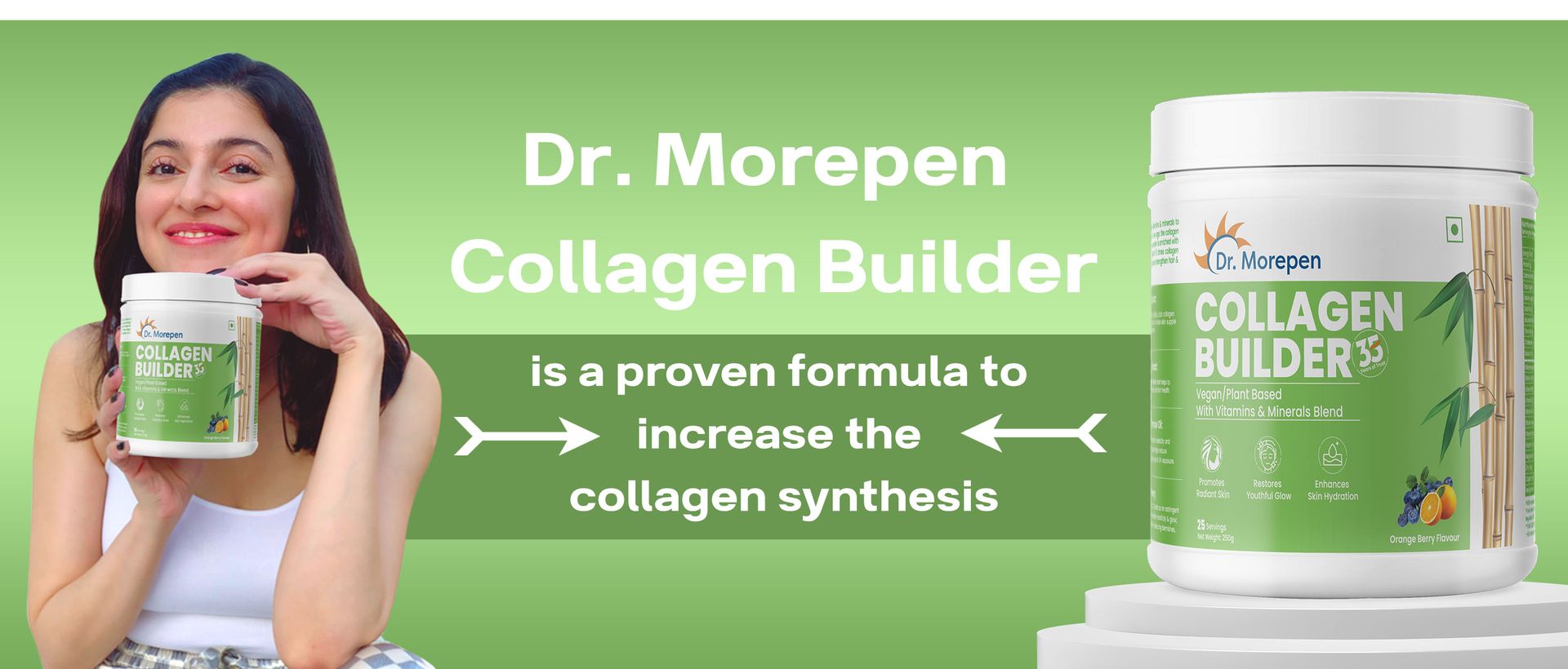 DR. MOREPEN Combo of Biotin+ 60 Veg Tablets & Natural Collagen Builder, Plant Based Collagen Powder Orange Berry Flavour - 250gm