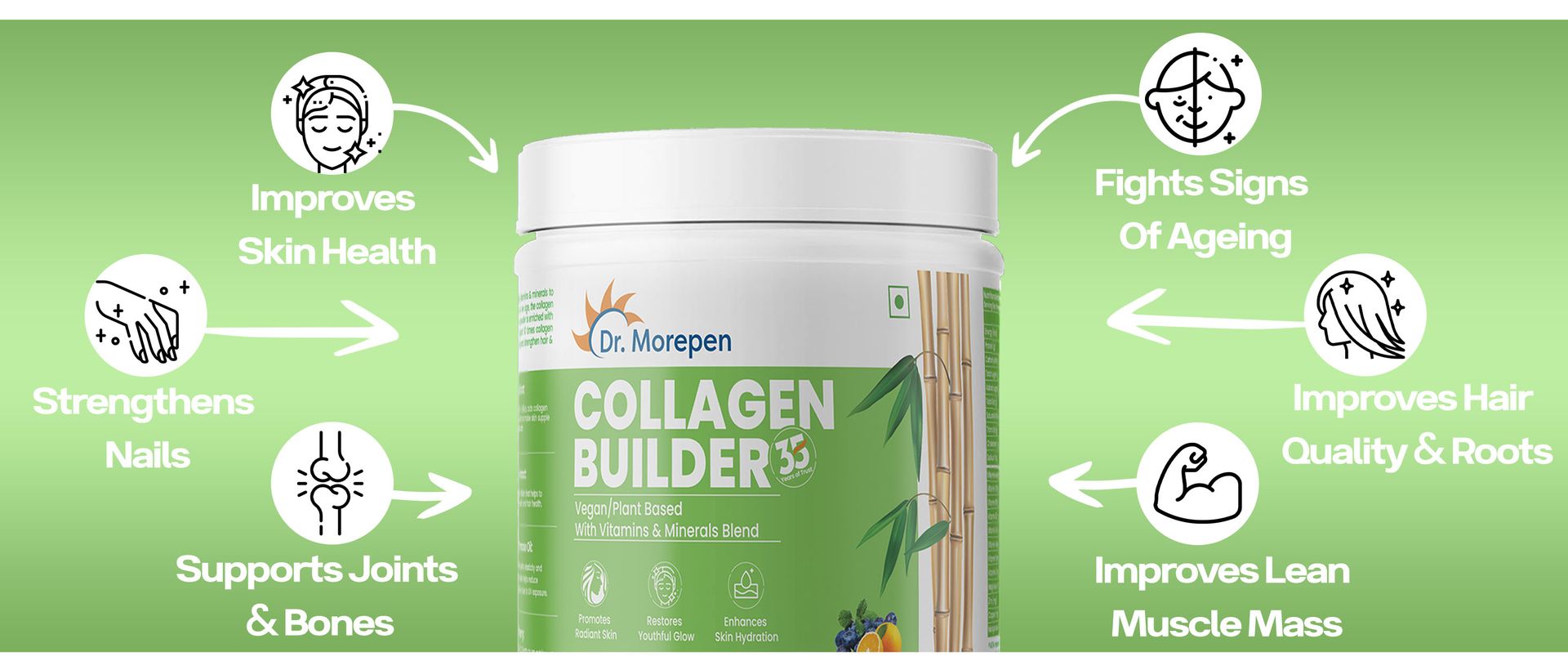 DR. MOREPEN Combo of Biotin+ 60 Veg Tablets & Natural Collagen Builder, Plant Based Collagen Powder Orange Berry Flavour - 250gm