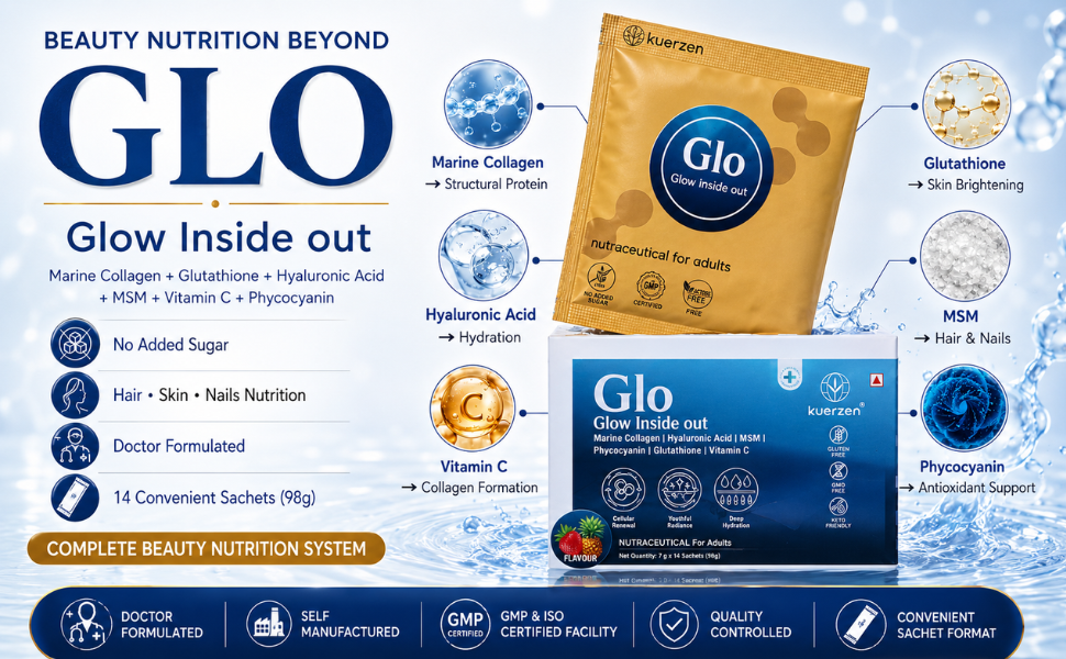 GLO Marine Collagen Powder, No Added Sugar, 98g (14 Sachets)