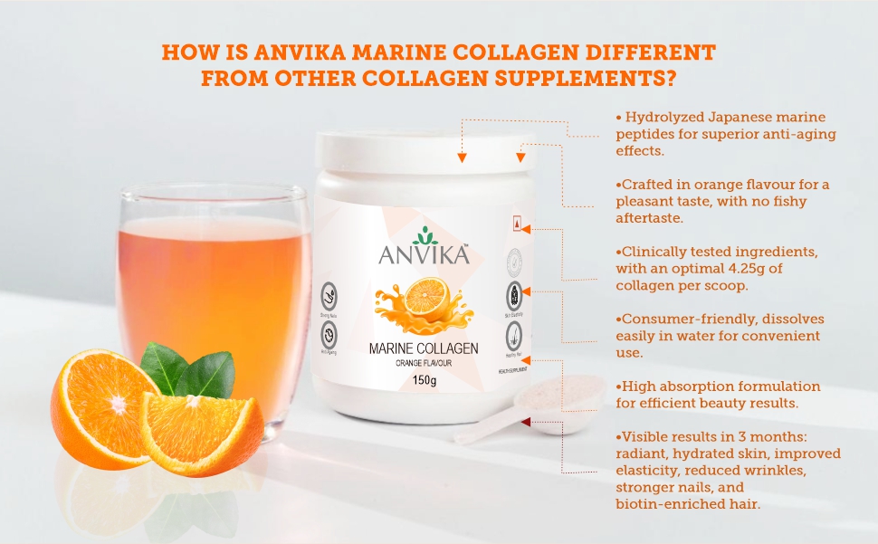 Marine Collagen Hydrolyzed Japanese Peptides, Anti-Aging Formula, Orange Flavor, No Fishy Aftertaste, 4.25g Collagen Per Scoop, Sugar-Free, Supports Radiant Skin and Nail Strength (Pack Of 2)