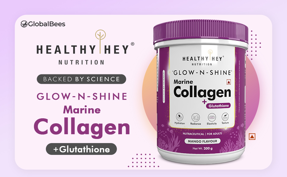 HealthyHey Nutrition Glow-n-Shine® Marine Collagen + Glutathione - Mango Flavour - 200g.