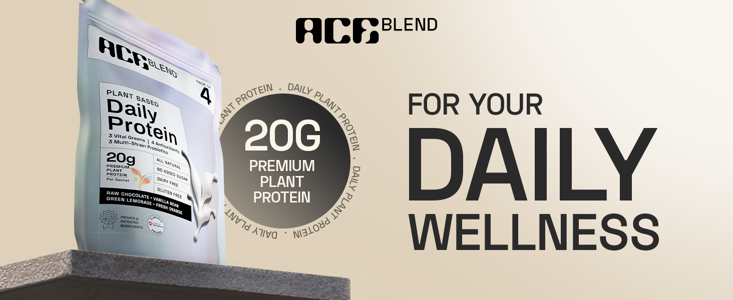 Ace Blend Daily 20G Plant Protein (30 Servings) | Pea & Brown Rice Isolate | 3 Vital Greens 4 Antioxidants 3 Probiotics | Boosts Strength, Recovery & Fat Loss | Men & Women | Raw Chocolate, 990g