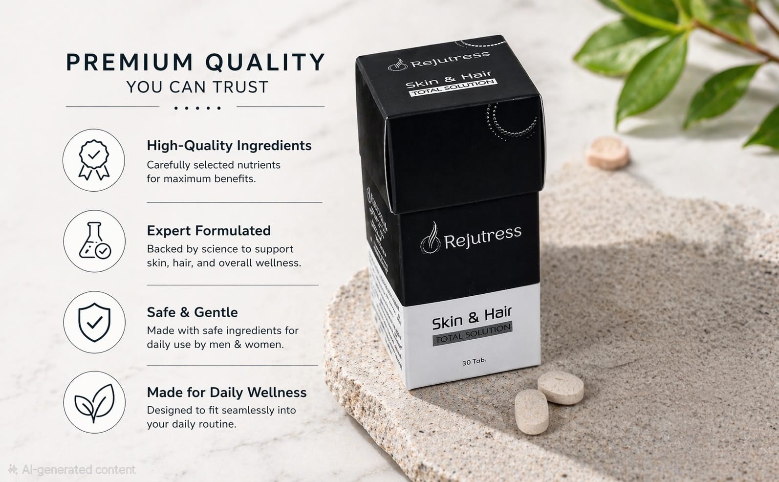 Skin & Hair Health Tablets | Daily Nutrient Support for Scalp, Hair & Skin Care | Suitable for Men & Women | Daily Wellness Support - 30 Tabs